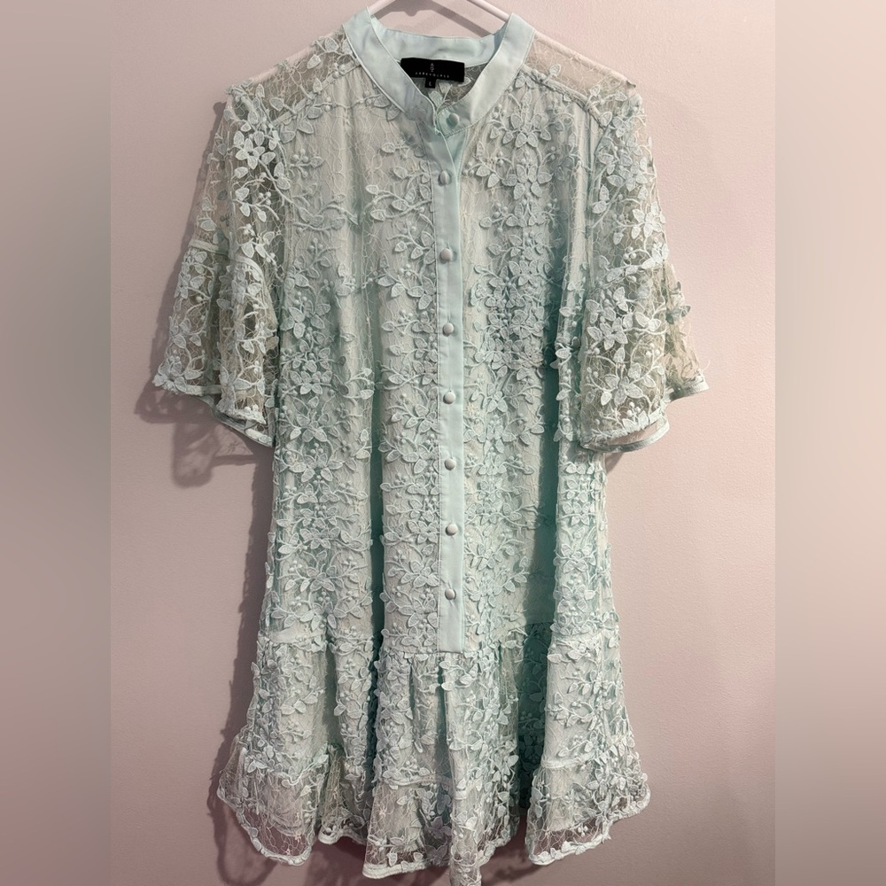 Abbey Glass Leila Collared Seafoam Lace Dress Womens Size L